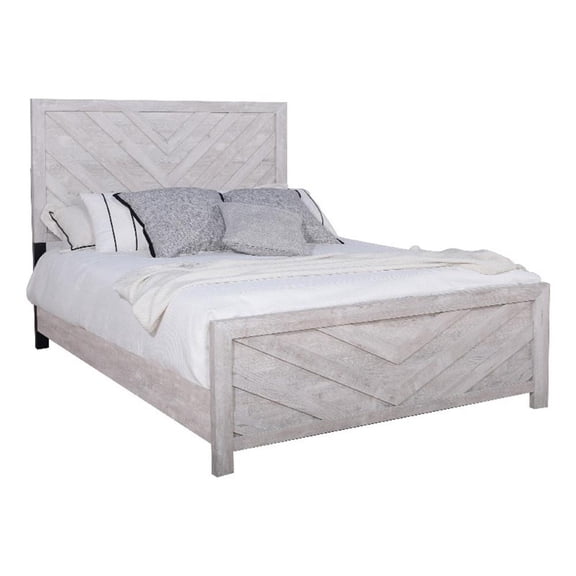 Bisca Cali King Bed with Chevron Patterned Design- Driftwood Gray Finish