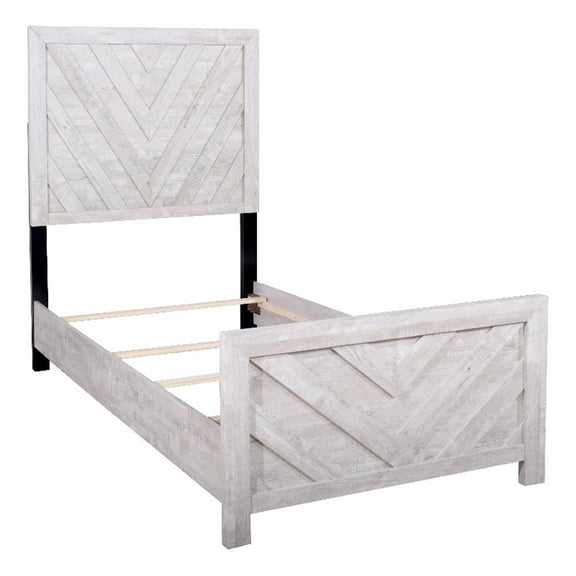 Bisca Twin Bed with Chevron Patterned Design- Driftwood Gray Finish