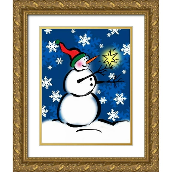 Biscardi, Nicholas 12x14 Gold Ornate Wood Framed with Double Matting Museum Art Print Titled - Silly Snowmen II