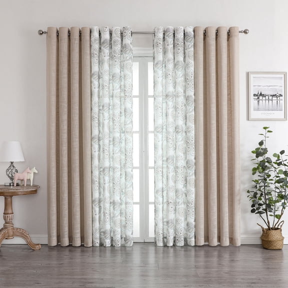Biscayne Bay 4Pc Floral Sheer Grommet Top Curtains, Cozy and Elegance
