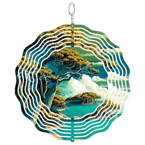 Biscayne Florida Lighthouse View 3D Wind Spinner Stainless Steel Hanging Decor Garden Art Coastal Park Gift