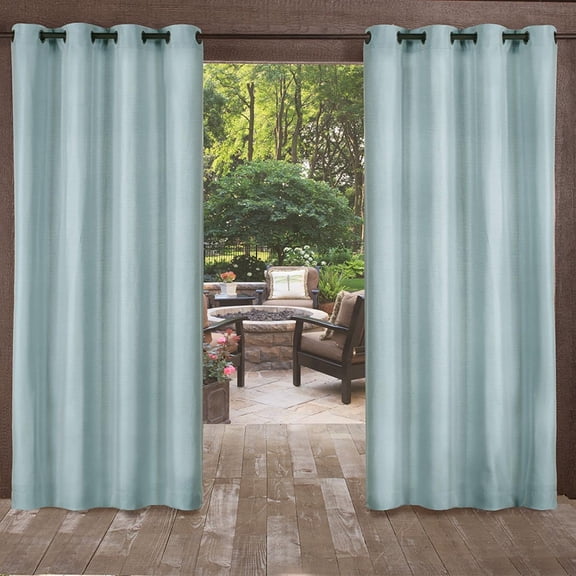 Biscayne Indoor/Outdoor Two Tone Textured Grommet Top Curtain Panel, 54"x96", Pool Blue, Set of 2