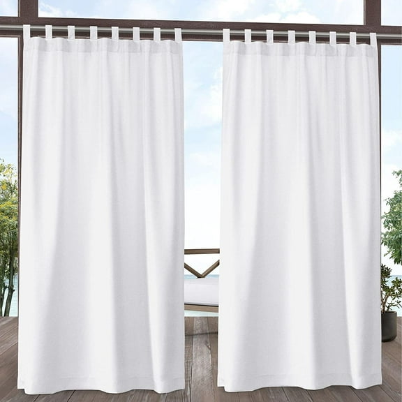 Biscayne Indoor/Outdoor Two Tone Textured Hook-and-Loop Tab Top Curtain Panel Pair, 54"x108", White, Set of 2