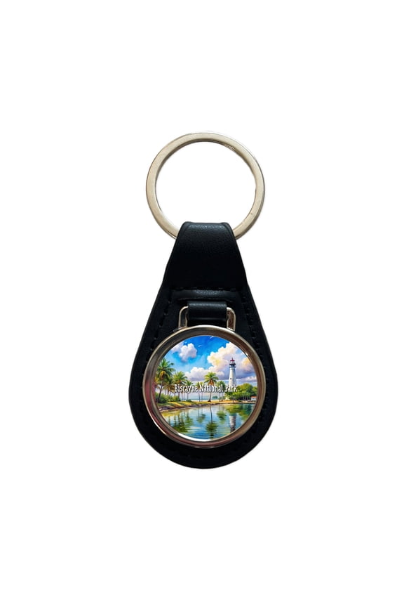 Biscayne National Park Florida Metal Black Leather Keychain