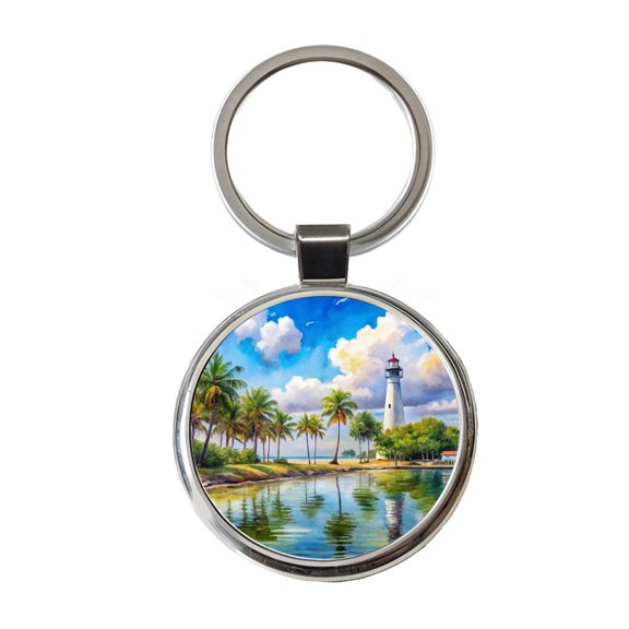 Biscayne National Park Florida Watercolor Style Metal Round Keychain