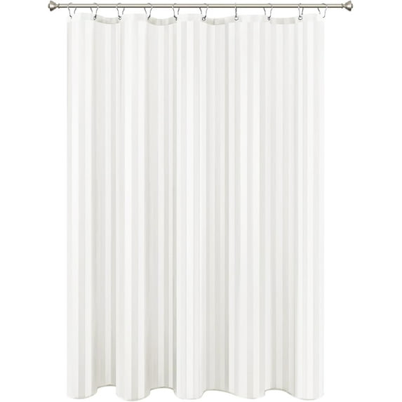 Biscaynebay Fabric Shower Curtain or Liner 72" by 72", Ivory Water Repellent Damask Stripes Bathroom Curtains Machine Washable