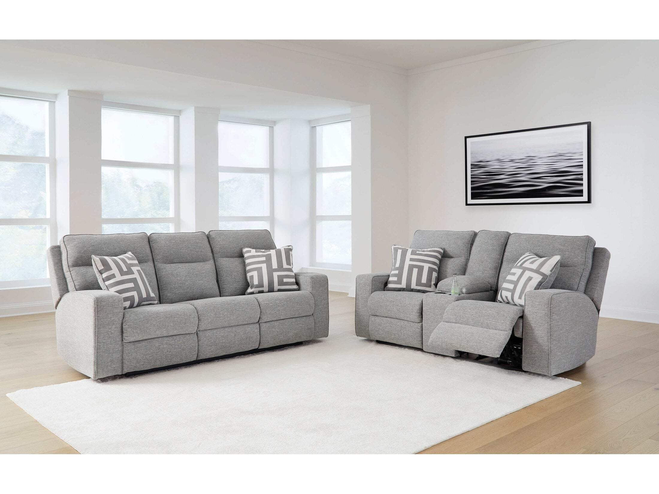 Gray Fabric Power Reclining Sectional Sofa with Adjustable Headrest