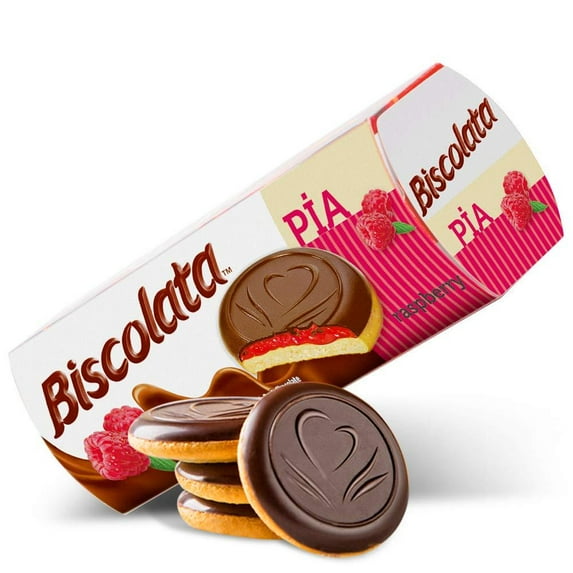 Biscolata Pia Cookies with Fruit Filling – 4 Pack Snacks Cookies (Raspberry)
