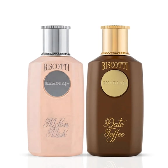 Biscotti Date Toffee & Biscotti Melon Misk Eau de Parfum Spray 100ml (3.4 oz) by Khadlaj (Bundle)
