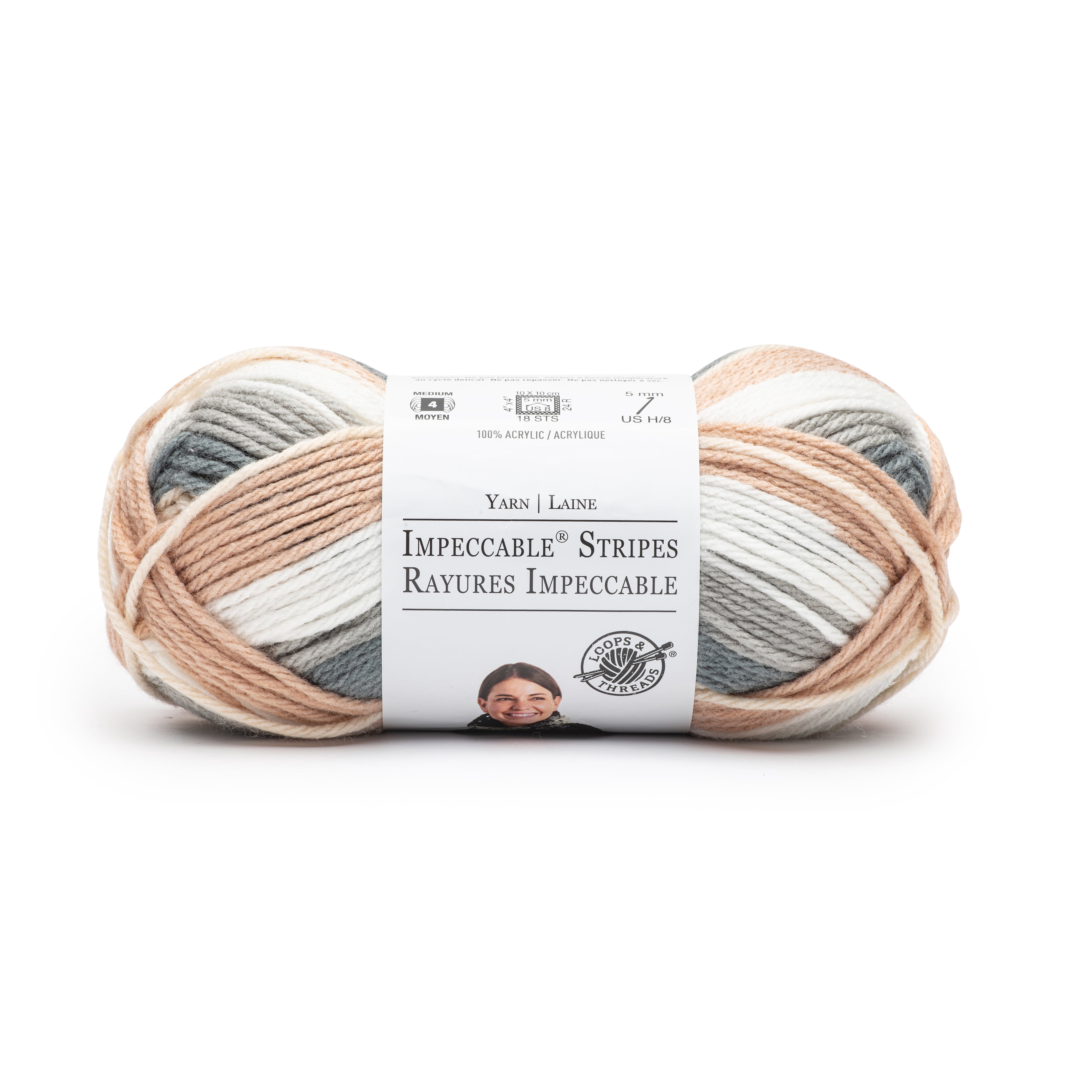 Loops & Threads Biscotti Impeccable Stripes Yarn - Medium Weight Yarn for Knitting, Crochet, Weaving, Arts & Crafts, 18 Pack