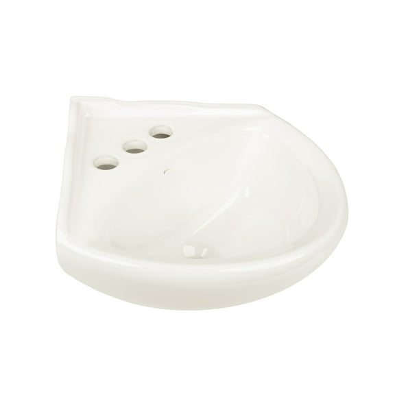 Biscuit Ceramic Wall Hung Corner Sink - Wall Mounted Bathroom Sink with Concealed Round Overflow - 16.5" x 15" Modern Style Small Sink w/ Single Faucet Hole