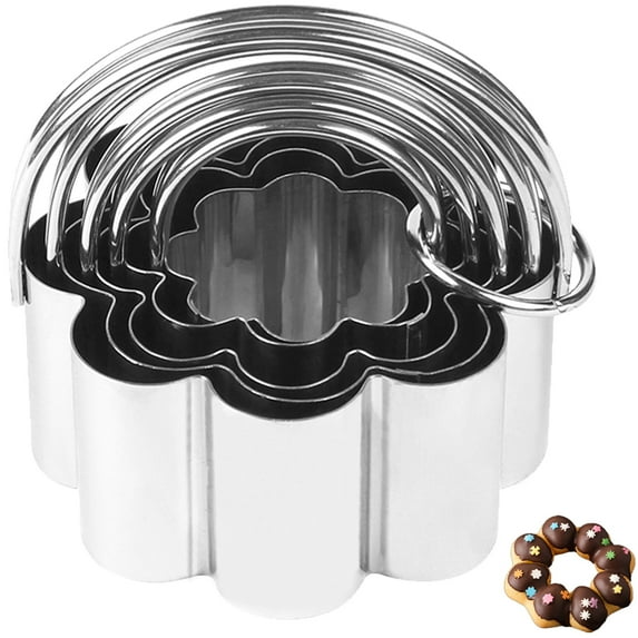 Biscuit Cookie Cutters, 5 pack Stainless Steel Flower-shaped Biscuit Cutters with Handle and Fluted Edge for Dough Baking