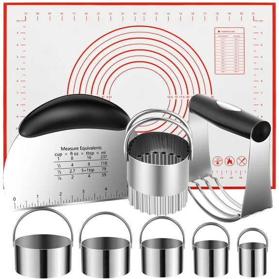 Biscuit Cutter, Pastry Cutter, Dough Scraper, Silicone Baking Mats, Stainless Steel Pastry Blender Set, Mat Dough Blender Tools (5 Pcs/Set)