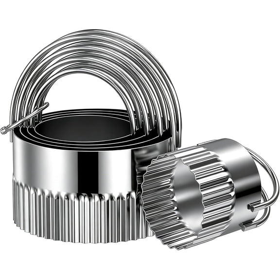 Biscuit Cutter Set (5 Pieces/Set), Round Fluted Edge shape Cookies Cutter with Handle, Metal Biscuit Cutter Molds for Baking or Holiday Party Decorations