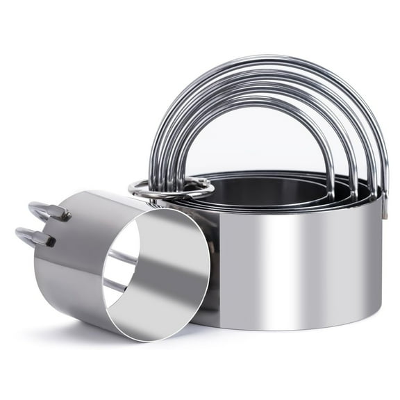 5-Piece Stainless Steel Round Biscuit Cutter Set Professional Cookie & Dough Tools with Handles (4cm to 8cm Sizes) for Baking, Pancakes & Pastries