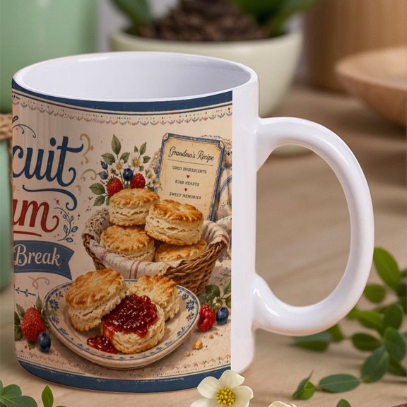 Biscuit Jam Coffee Break11 Oz Ceramic Coffee Mug, Printed Coffee Cup for Tea, Cocoa, Home Office Gift