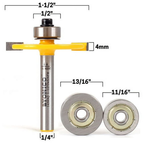 Biscuit Joint Slot Cutter Router Bit & Bearing Set - 1/4" Shank - Yonico 14383q