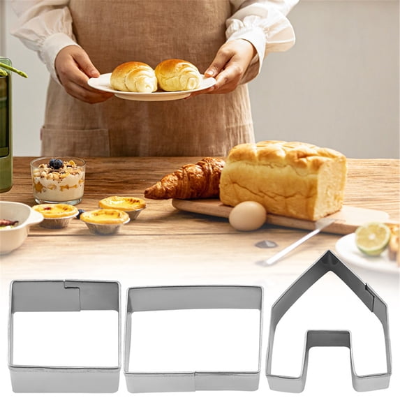 Biscuit Mold Clearance! Huayishang Christmas House Cookie Cutter Cookie Tool Cookie Cutter Baking Tool Cookie Set Stainless Cookie Cutter Cake Cookie Ring Baking Tool, 1 Set of 3 Molds