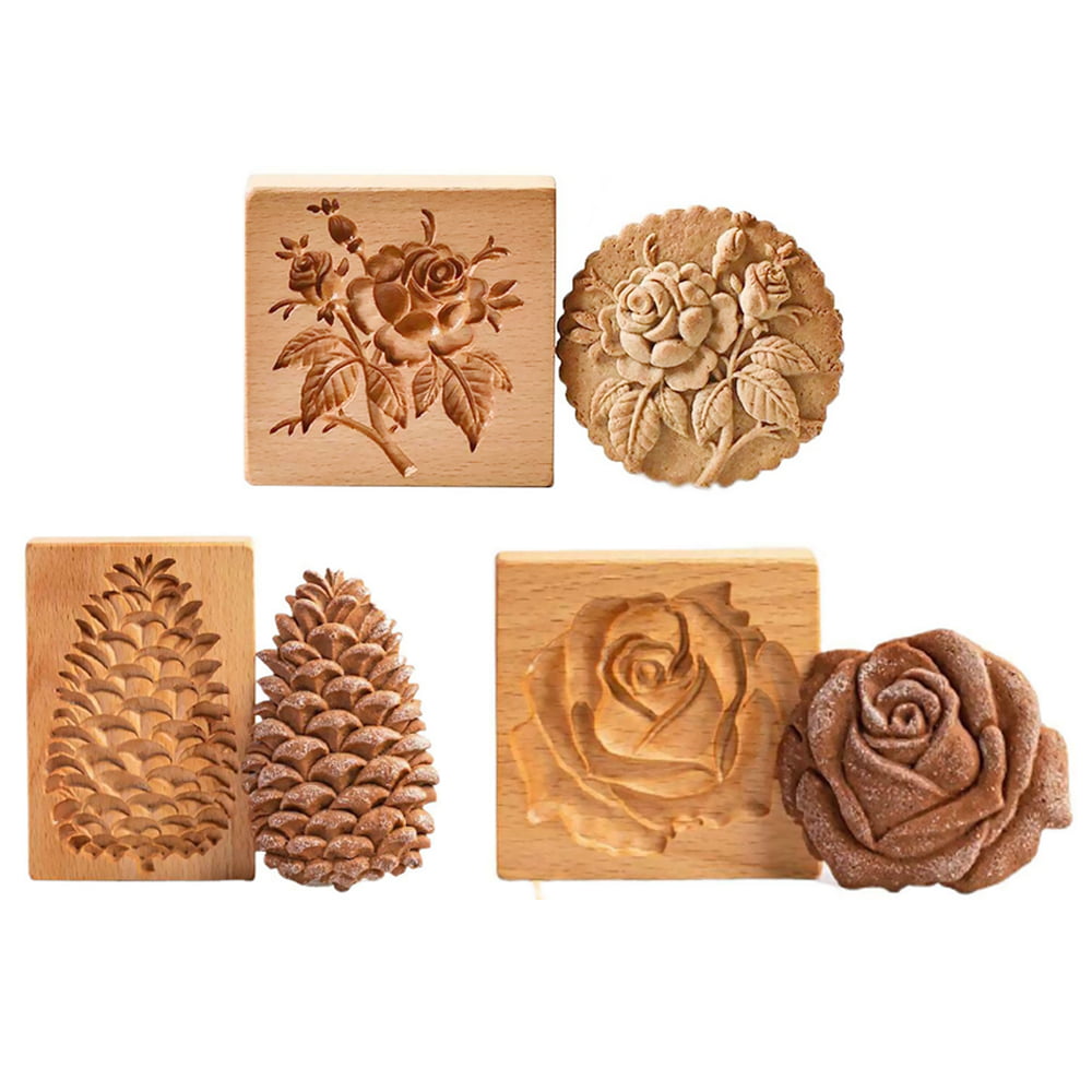 Tukinala Cookie Cutter Wooden Baking Cookie Mold Press Cutter Pinecone  Provence Rose Cookie Embossing Craft Mold Baking Tools 