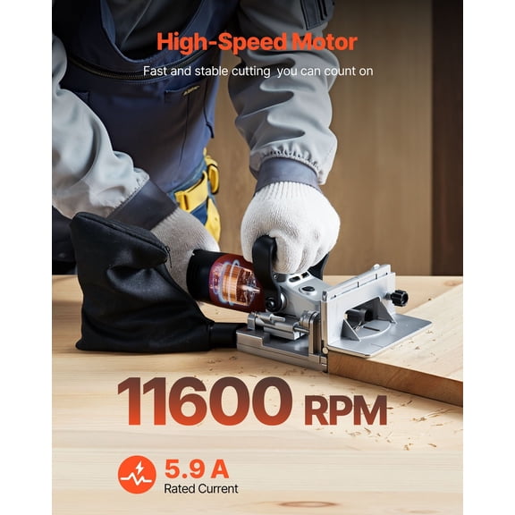 Biscuit Plate Joiner,5.9A,Plate Joiner Tool Kit with 11,600 RPM 760W Motor,45-Degree Locating Notch,Carbide Tipped Blade,Wood Biscuits,Dust Bag,Adjustable Angle&Depth,for Woodworking