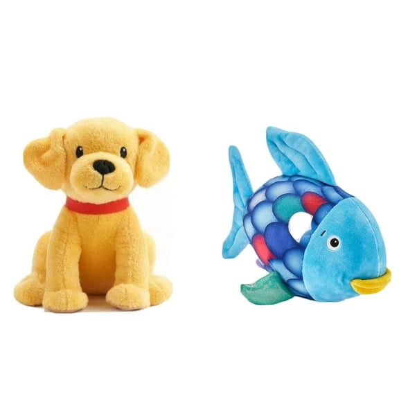 Biscuit Yellow Dog Puppy & Rainbow Blue Fish Set Plush 's 12" Stuffed Dolls New
