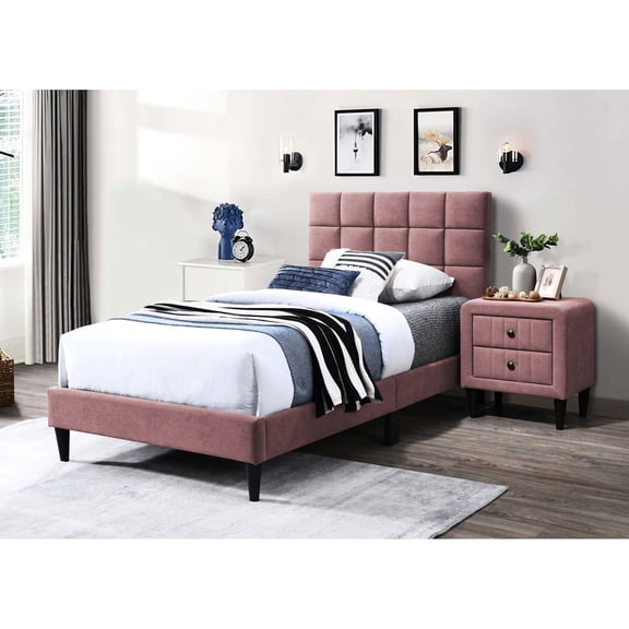Biscuit tufting & adjustable height / Pink twin bed for unique bedroom charm