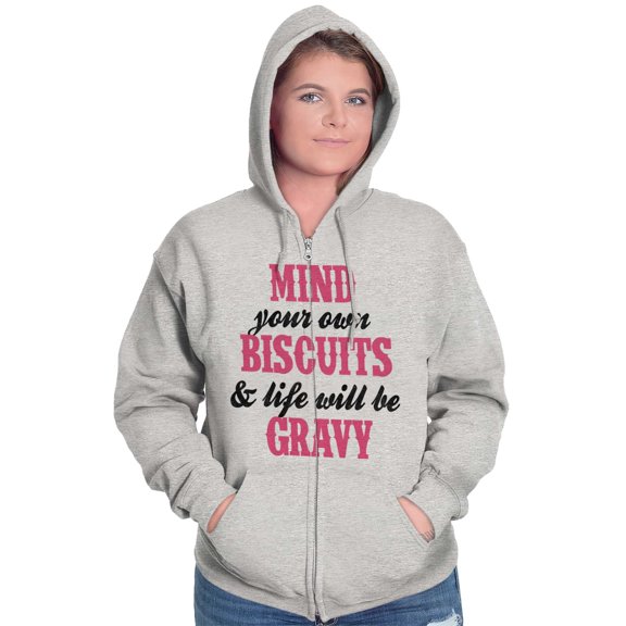 Biscuits And Gravy Funny Saying Silly Womens Plus Size Graphic Zipper Hoodie Brisco Brands 4X