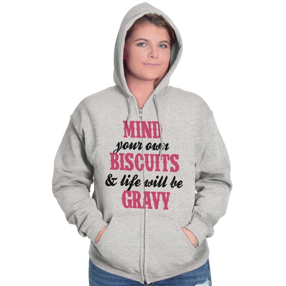 Biscuits And Gravy Funny Saying Silly Womens Plus Size Graphic Zipper Hoodie Brisco Brands 5X
