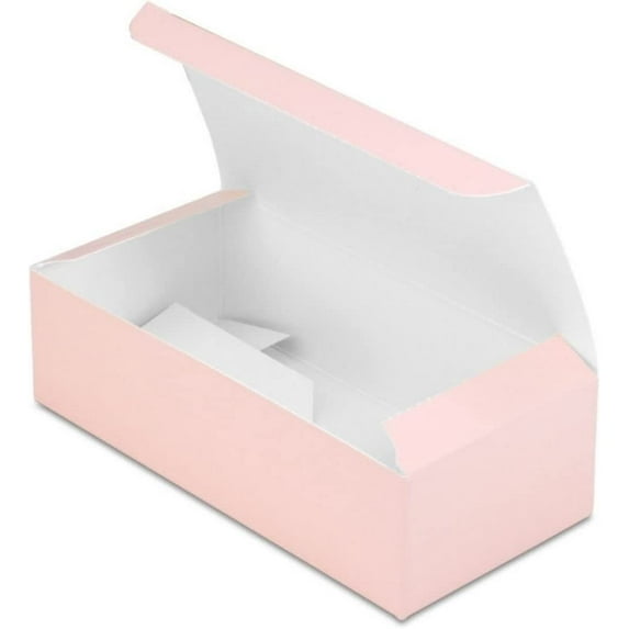 Biscuits With The Boss Pink Boxes 10 Pack 2.75" inches wide 5.5" inches long 1.75 inches deep Collapsable Blush Pink Candy Box 1/2 lb Capacity Perfect For Boss Gift Fill With Homemade Treats