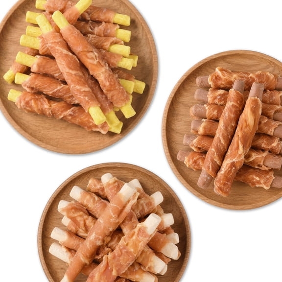 Pawmate Chicken Jerky Wrapped Biscuits Dog Treats Variety Pack, Pumpkin Biscuits, Crunchy Sticks & Peanut Butter Flavor, Natural Snacks for Dogs, 33oz, 3 Pack