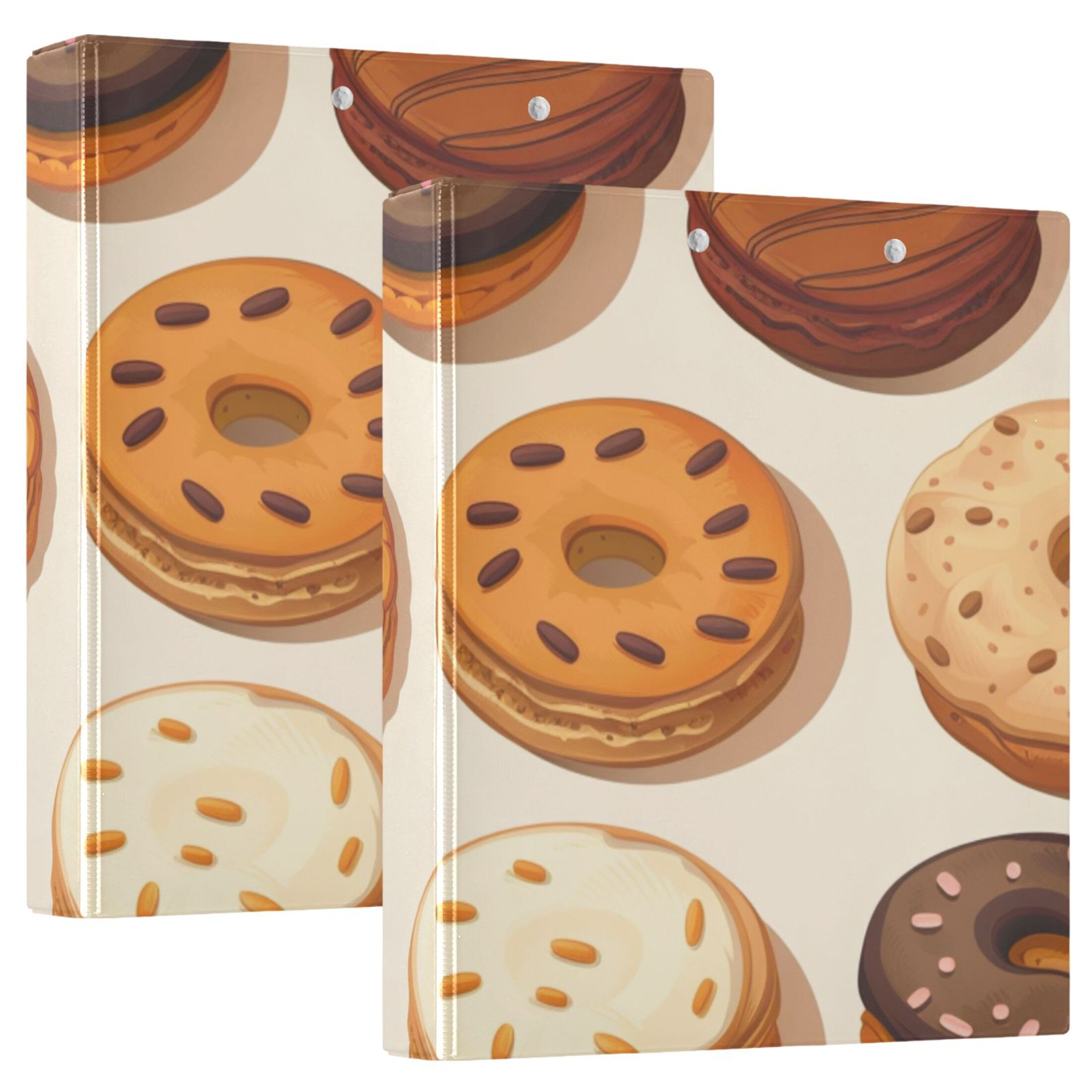 Biscuits Donuts 3 Ring Binders 1.5 inch Hardcover File Folders with Interior Pockets A4 Size Organizer for School Office Hospital
