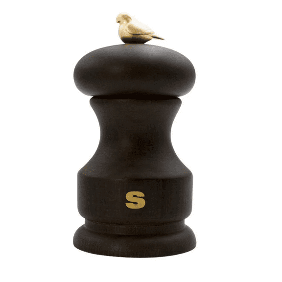 Bisetti Bird Walnut Stained Beechwood Salt Mill With Adjustable Grinder, 11 cm / 4.33 Inch