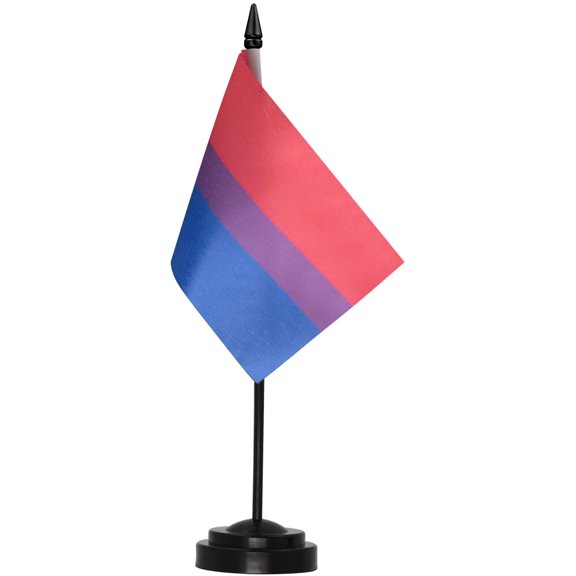 Bisexual Bi Pride Deluxe Desk Flag Set - 6 x 4 Inch Miniature Desktop Flag with 12" Solid Pole - Vivid Color and Fade Resistant - Black Base and Spear Top