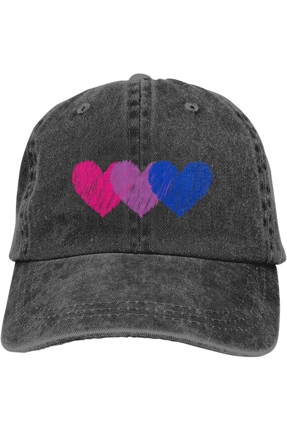 Bisexual Flag Hearts Love LGBT Bi Pride Gifts Cowboy Hat Baseball Hat for Women Unisex Hip Hop Baseball Cap Dad Hats