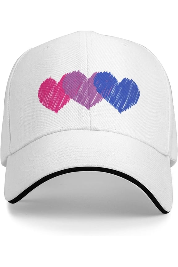Bisexual Flag Hearts Love LGBT Bi Pride Gray Cowboy Hat Men Women Adjustable Washed Baseball Hats Baseball Cap