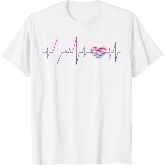 Bisexual Flag Queer Bi Pride Gift LGBT Heartbeat Bisexual T-Shirt100% pure cotton white short-sleeved T-shirts for men and women