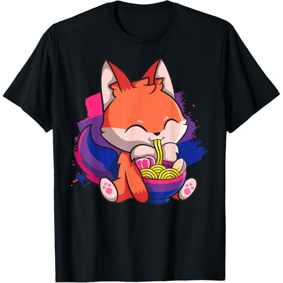 Bisexual Pride Bi Kawaii Fox Ramen Noodles Bisexual Flag T-Shirt Tops Tee