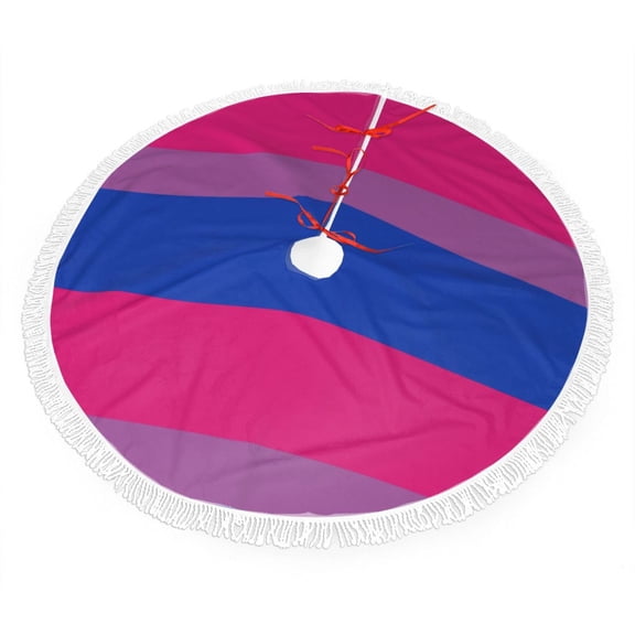 Bisexual Pride Flag Christmas Tree Skirt Tassel Lace for Xmas Ornaments Decoration 30"