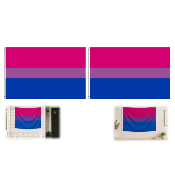 Bisexual Pride Flag Collection LGBTQ Banner 3x5 FT for Pride Month Parade Outdoor UV Fade Resistant Polyester with Grommets (2PC)