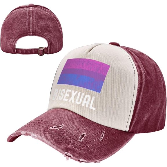 Bisexual Pride Flag - LGBT Gifts Cowboy Hat Men Vintage Baseball Cap Women Trucker Hat Dad Hat Snapback Hat Dark Red