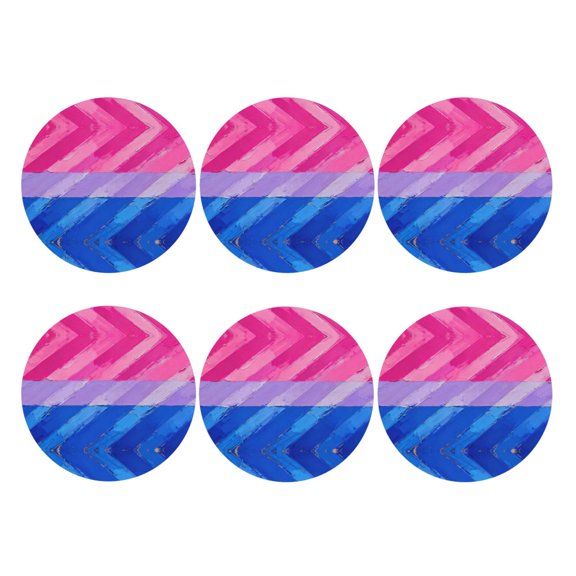 Bisexual Pride Flag Leather Drink Coasters for Drinks (6 Pack) for Tabletop Protection Round Shape