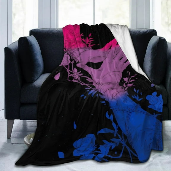 Bisexual Pride Flannel Blanket - Soft, Ultra-Soft Polyester, All-Season Comfort | Vibrant Rainbow & Flower Design, Perfect for Sofa, Bedroom, Office