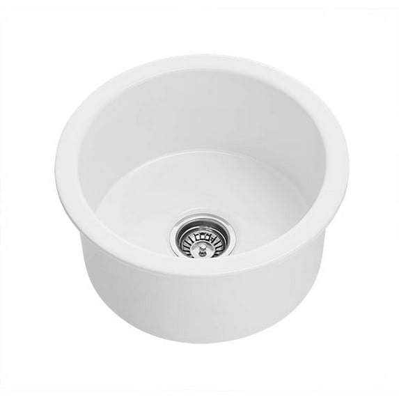 Bishop - 18" Single Bowl Round Fireclay Undermount Bar Sink - Glossy White