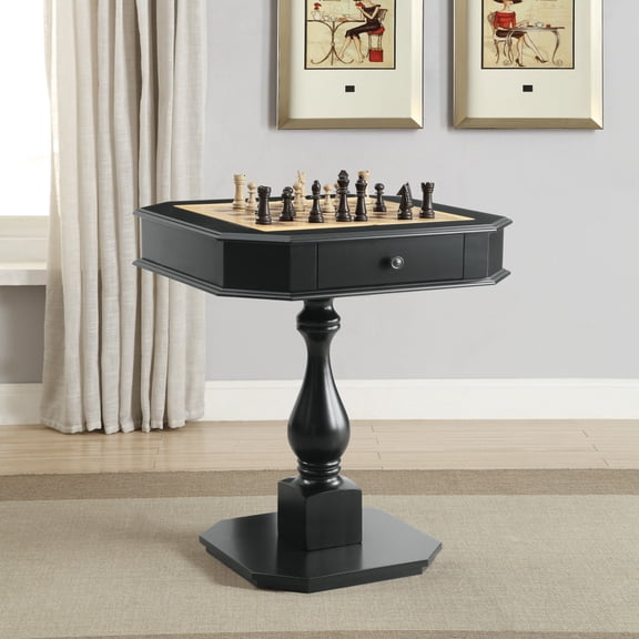 Bishop Reversible Chess & Checker Game Table, 3-in-1 Board Game Tray, Cherry Finish, 28" Square Table, Storage Drawers, Backgammon Compatible, Durable Synthetic Wood