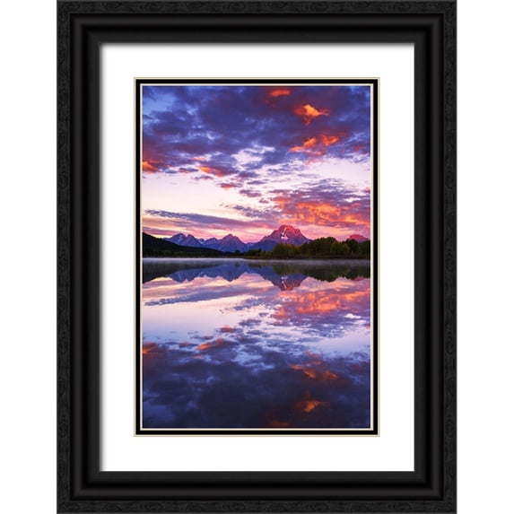 Bishop, Russ 13x18 Black Ornate Wood Framed with Double Matting Museum Art Print Titled - Dawn light over the Tetons from Oxbow Bend-Grand Teton National Park-Wyoming-USA