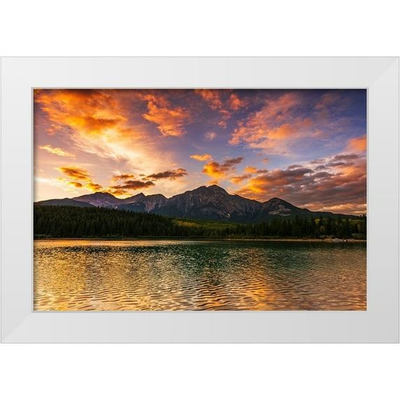 Bishop, Russ 14x11 White Modern Wood Framed Museum Art Print Titled - Sunset at Patricia Lake-Jasper National Park-Alberta-Canada