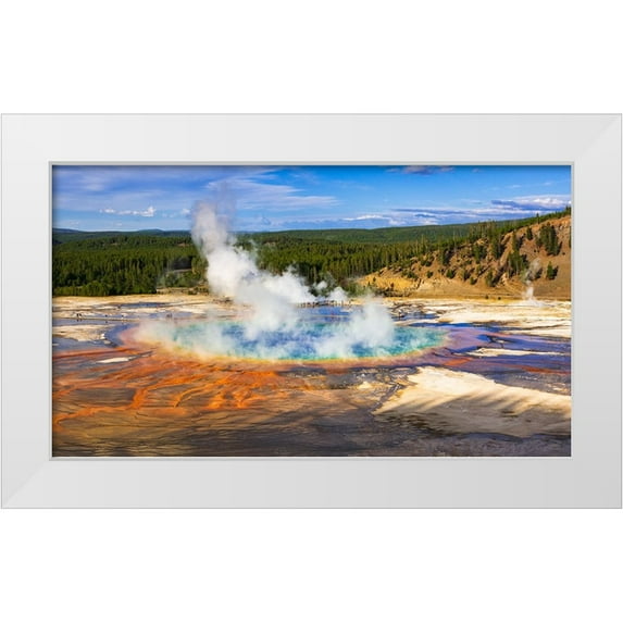 Bishop, Russ 18x12 White Modern Wood Framed Museum Art Print Titled - Grand Prismatic Spring-Yellowstone National Park-Wyoming-USA
