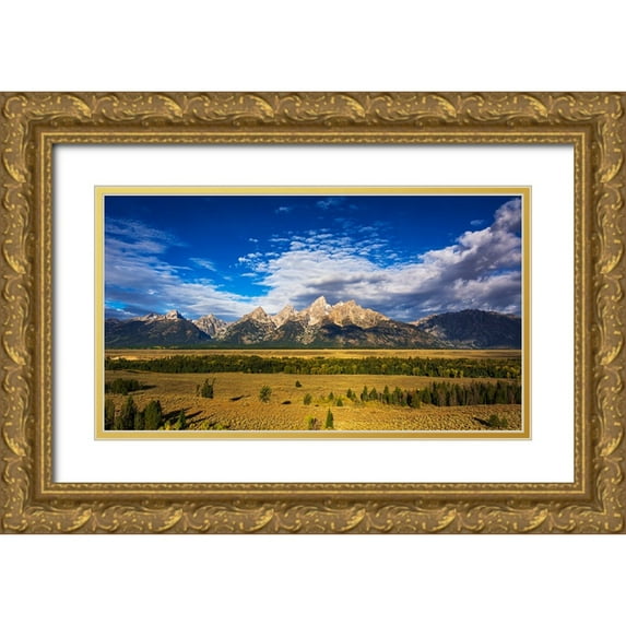 Bishop, Russ 32x20 Gold Ornate Wood Framed with Double Matting Museum Art Print Titled - Clearing storm over the Teton Range-Grand Teton National Park-Wyoming-USA
