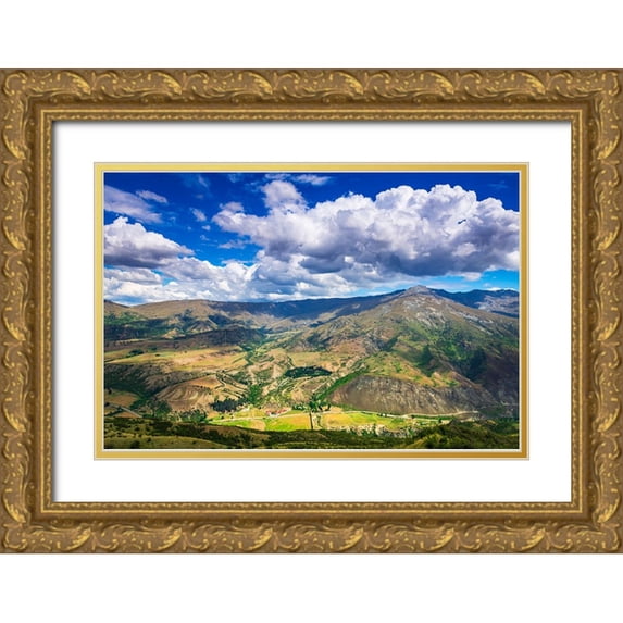 Bishop, Russ 32x23 Gold Ornate Wood Framed with Double Matting Museum Art Print Titled - Gibbston Valley from the Crown Range Overlook-Otago-South Island-New Zealand