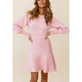 thumbnail image 1 of Bishop Sleeve Flared Knit Dress, Pink, X-Large, 1 of 5